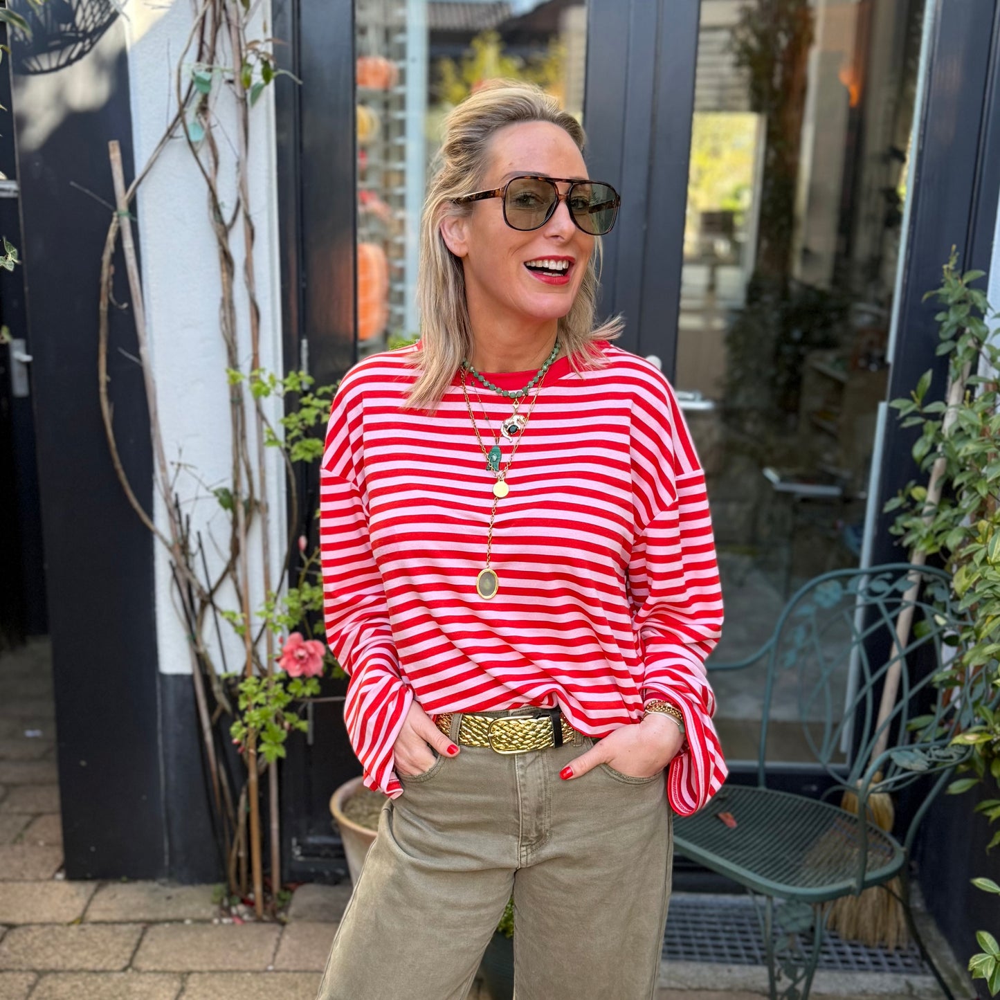 Longsleeve Streep - Rood/Roze