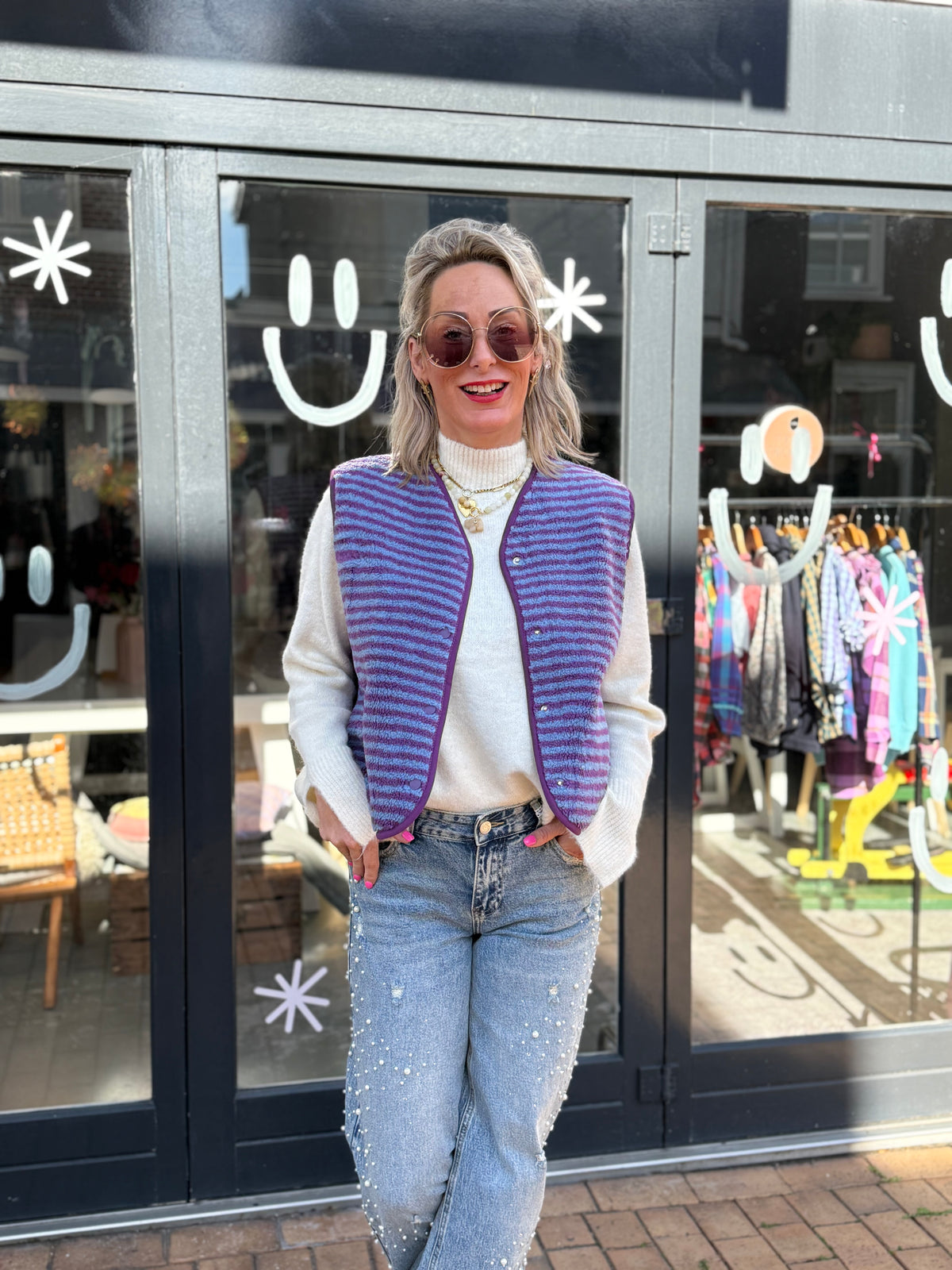Gilet Streep - Paars