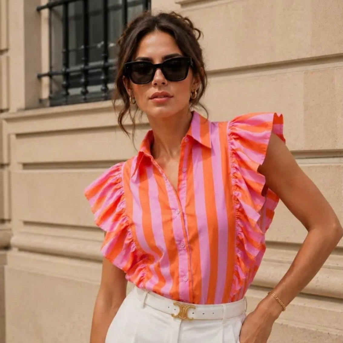 Blouse Streep - Roze/Oranje
