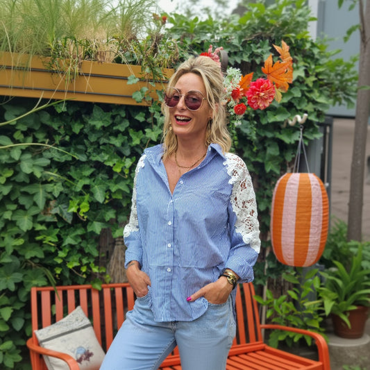 Blouse Gehaakt - Blauw/Wit