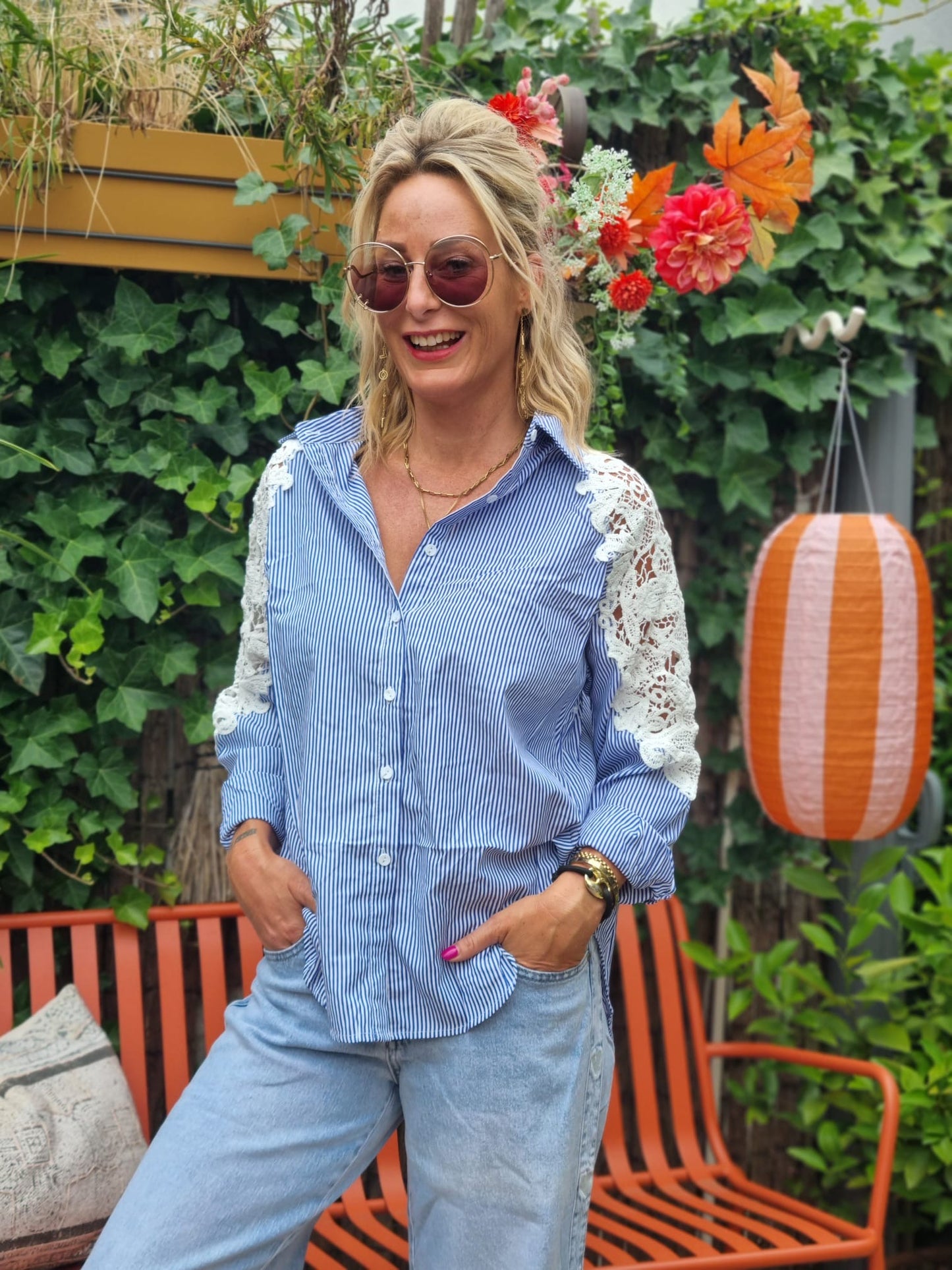 Blouse Gehaakt - Blauw/Wit