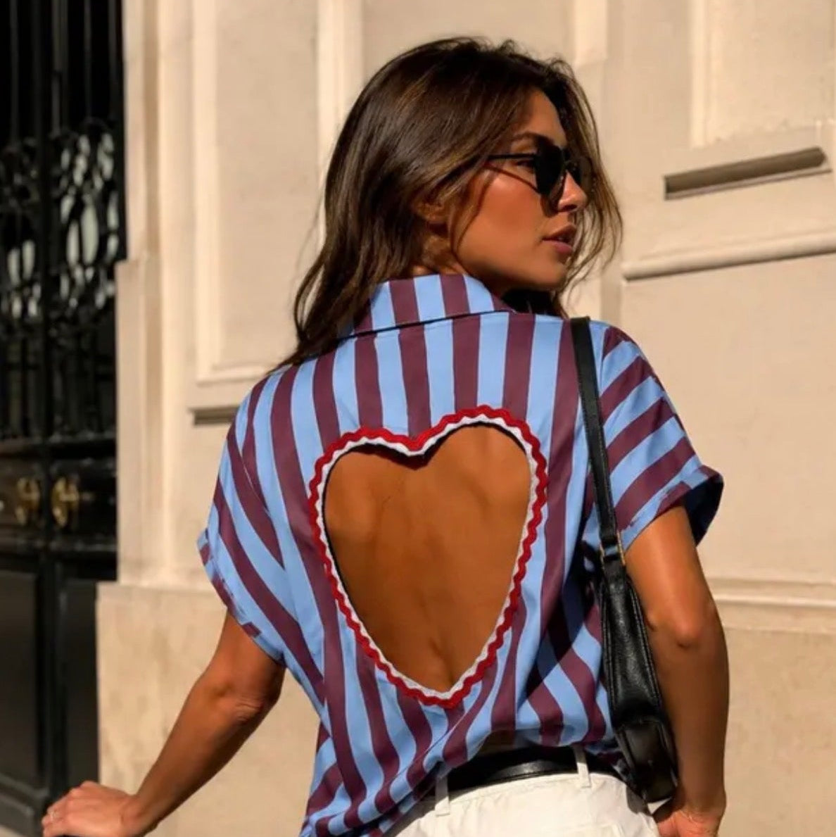 Blouse Streep Hart - Blauw/Burgundy
