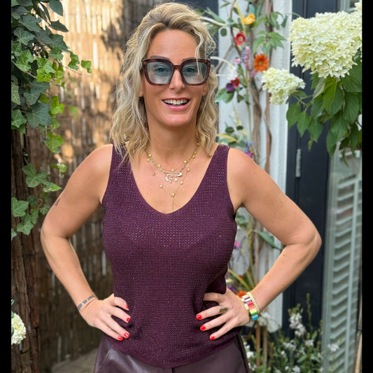 Top V-hals Glitter - Burgundy