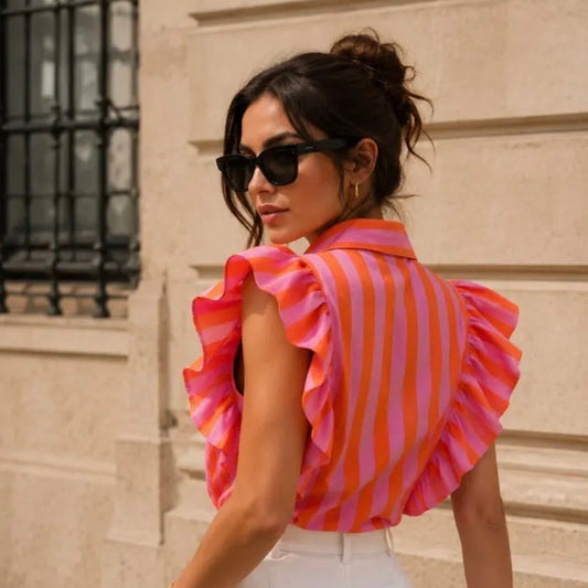Blouse Streep - Roze/Oranje