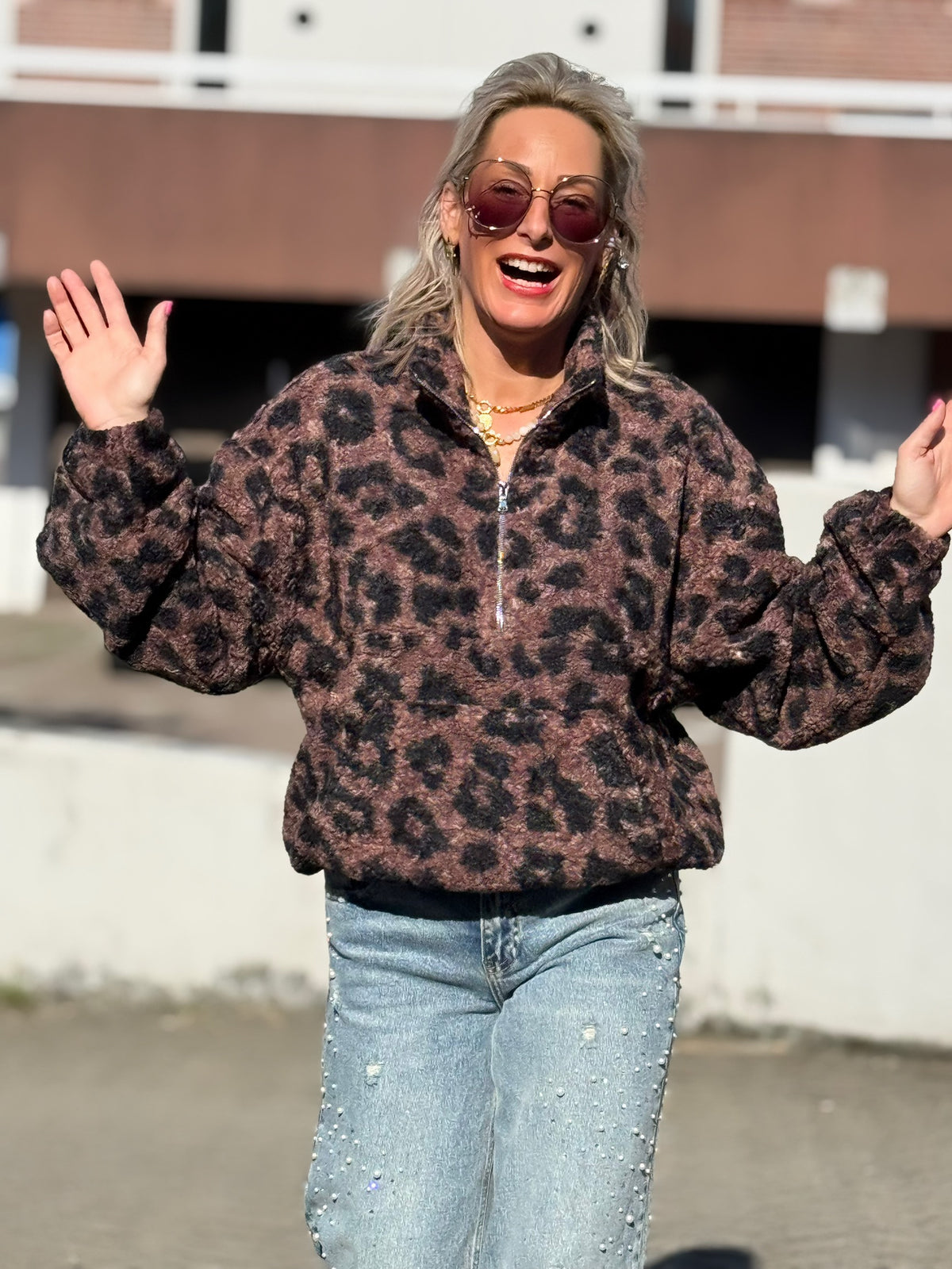 Trui Luipaard Zipper - Bruin