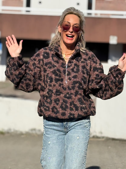 Trui Luipaard Zipper - Bruin