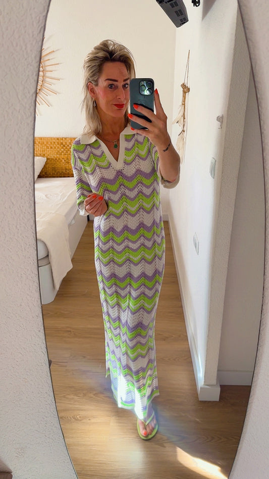Maxi Jurk Gehaakt - Lime/Lila