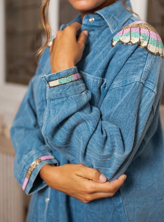 Blouse Steentjes - Denim