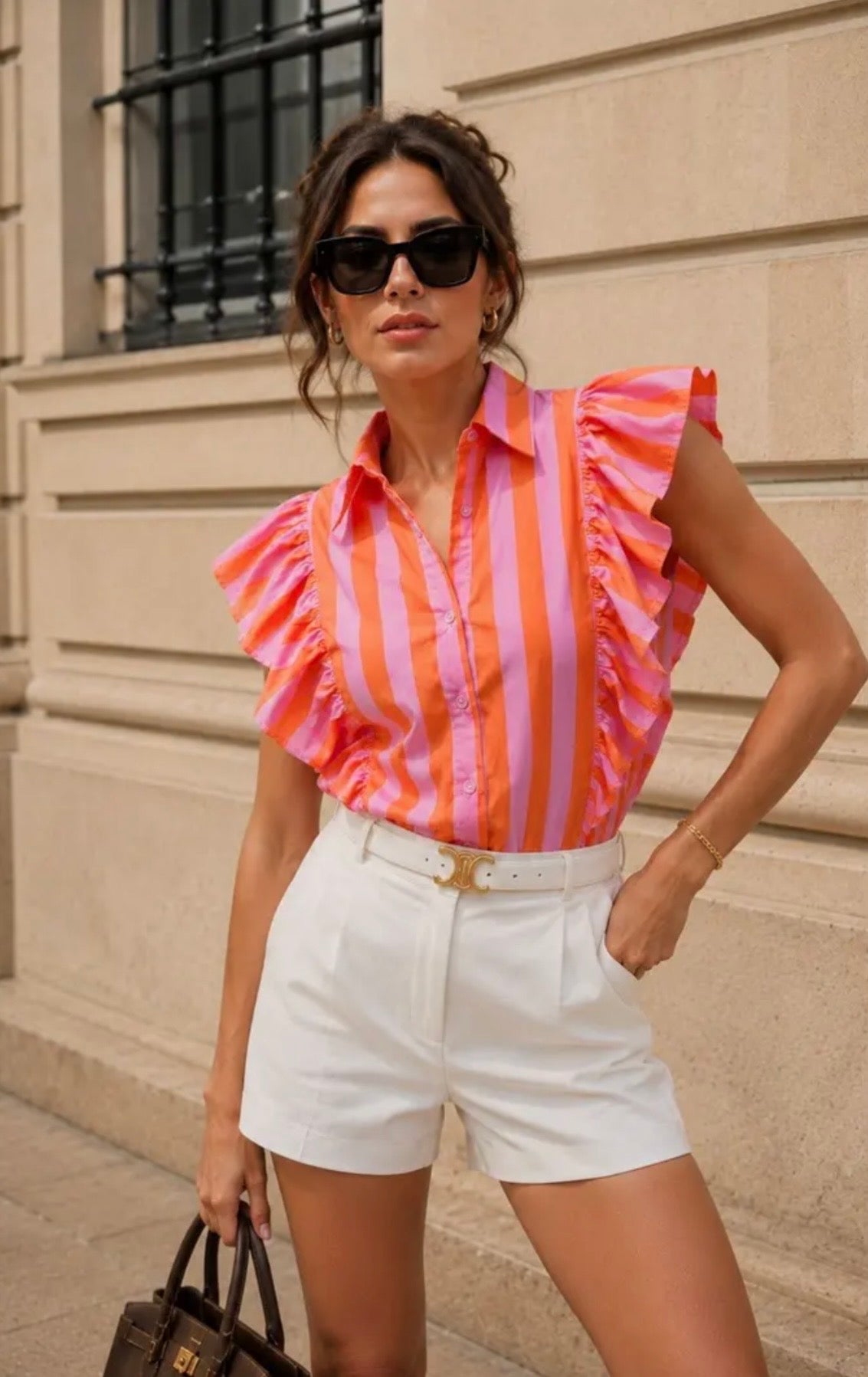 Blouse Streep - Roze/Oranje