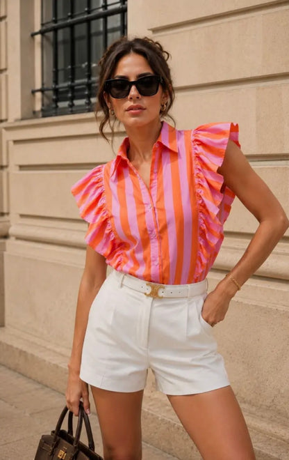 Blouse Streep - Roze/Oranje