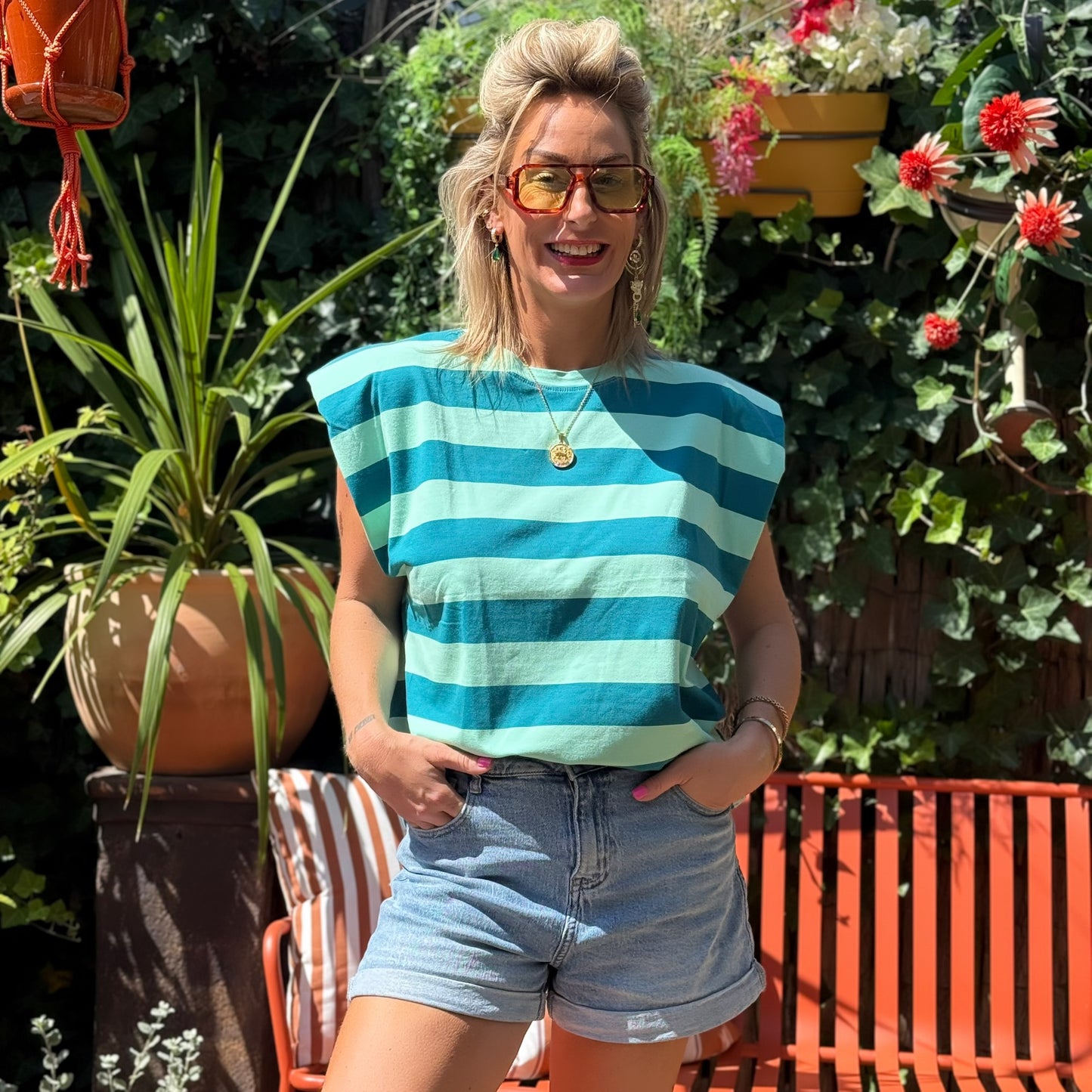 Shirt Streep Padded - Aqua