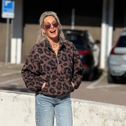 Trui Luipaard Zipper - Bruin