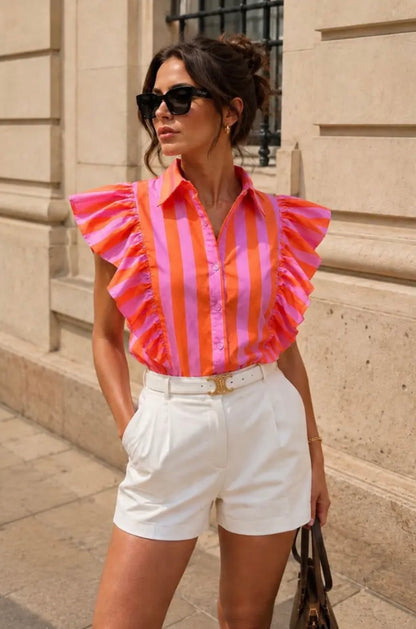 Blouse Streep - Roze/Oranje