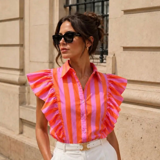 Blouse Streep - Roze/Oranje