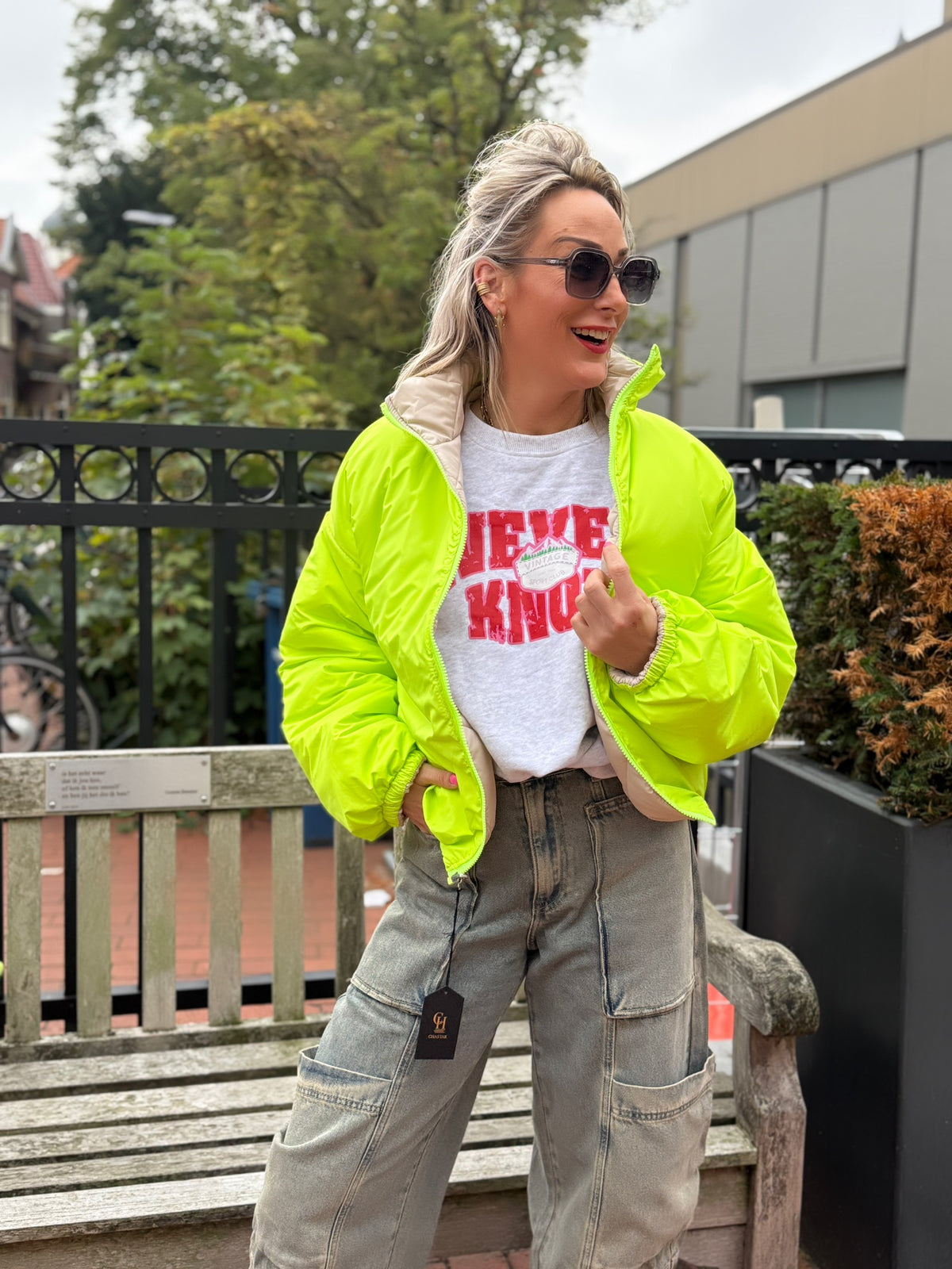 Jas Reversible - Neon Groen/Beige