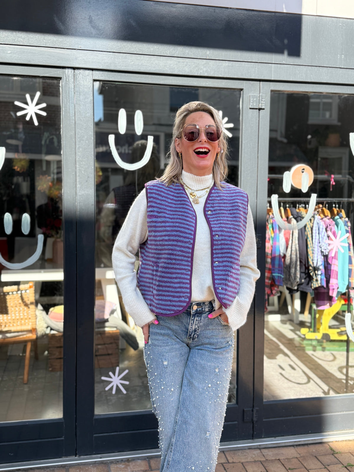 Gilet Streep - Paars