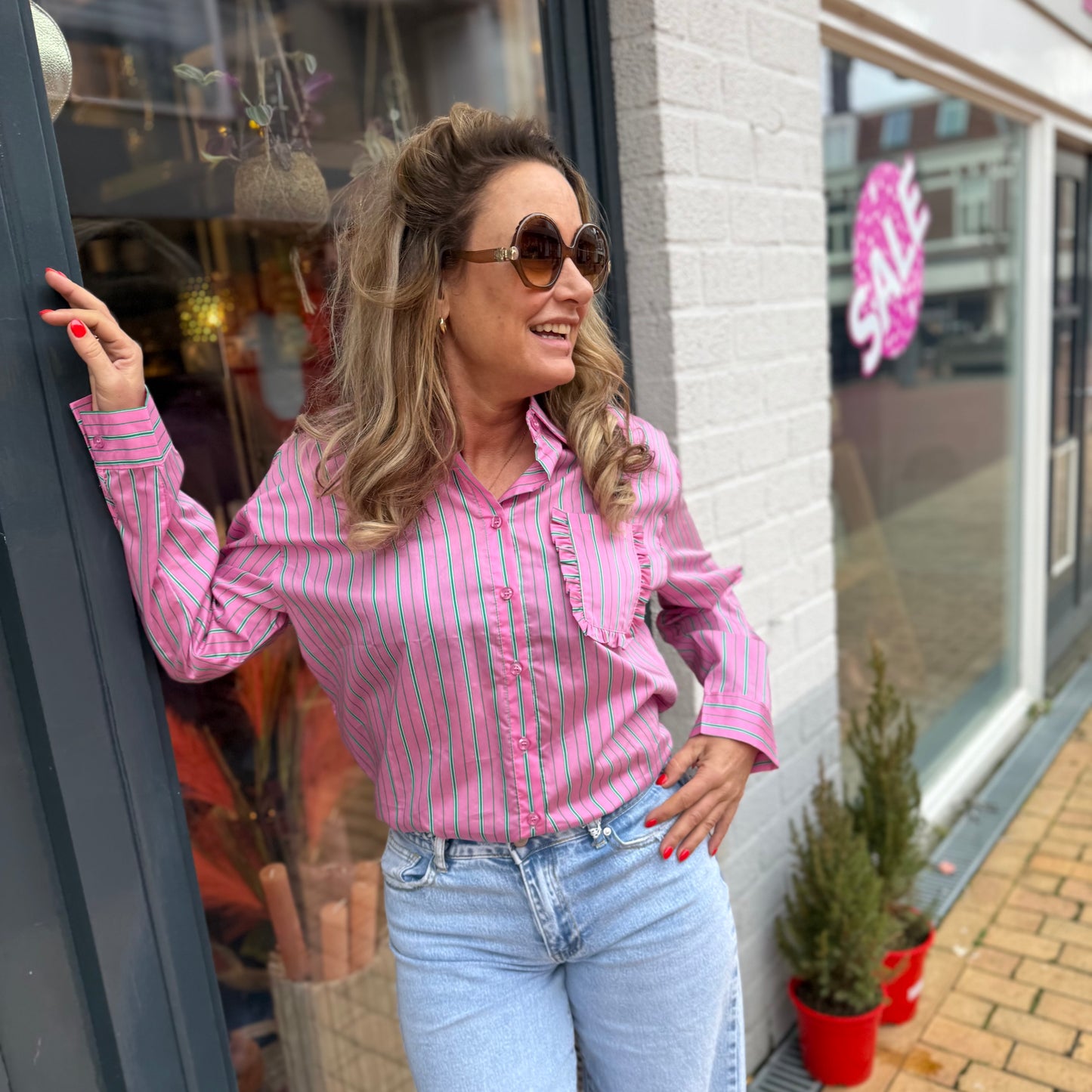 Blouse Streep - Roze/Groen