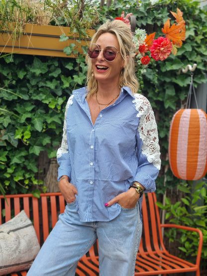 Blouse Gehaakt - Blauw/Wit