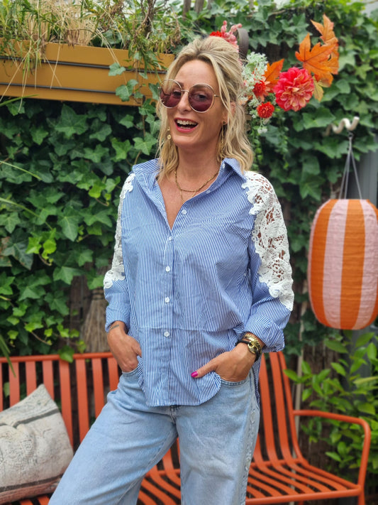 Blouse Gehaakt - Blauw/Wit