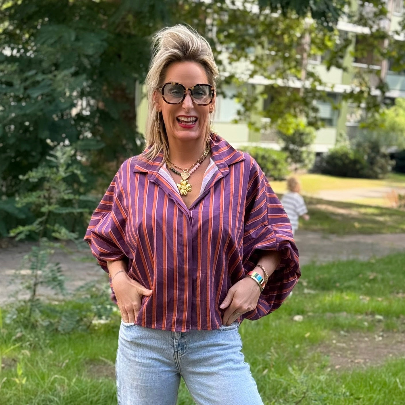 Blouse Streep - Paars/Oranje