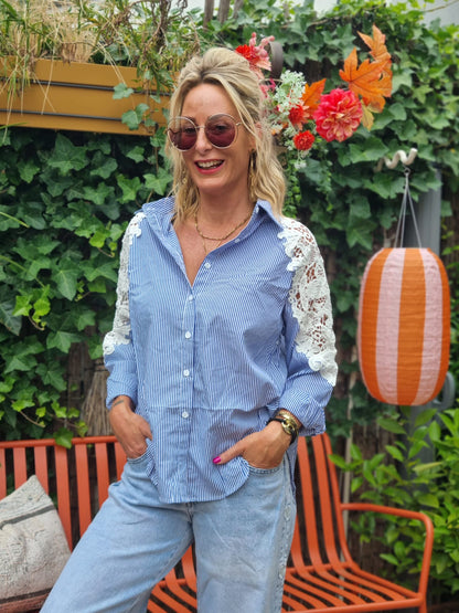 Blouse Gehaakt - Blauw/Wit