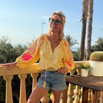 Blouse Palm - Geel/Roze