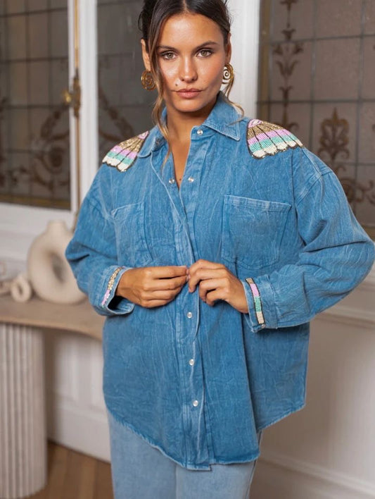 Blouse Steentjes - Denim