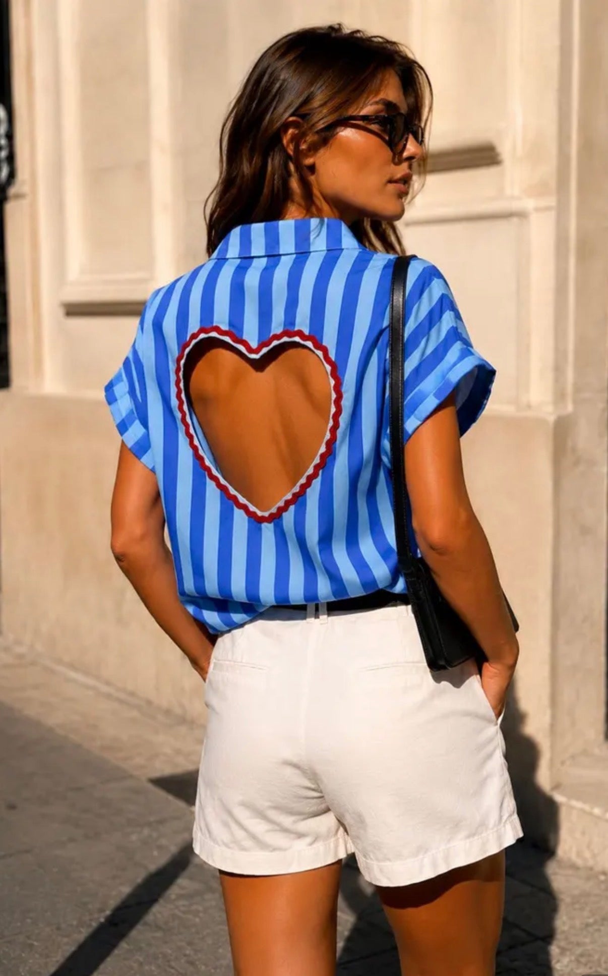 Blouse Streep Hart - Blauw Mix