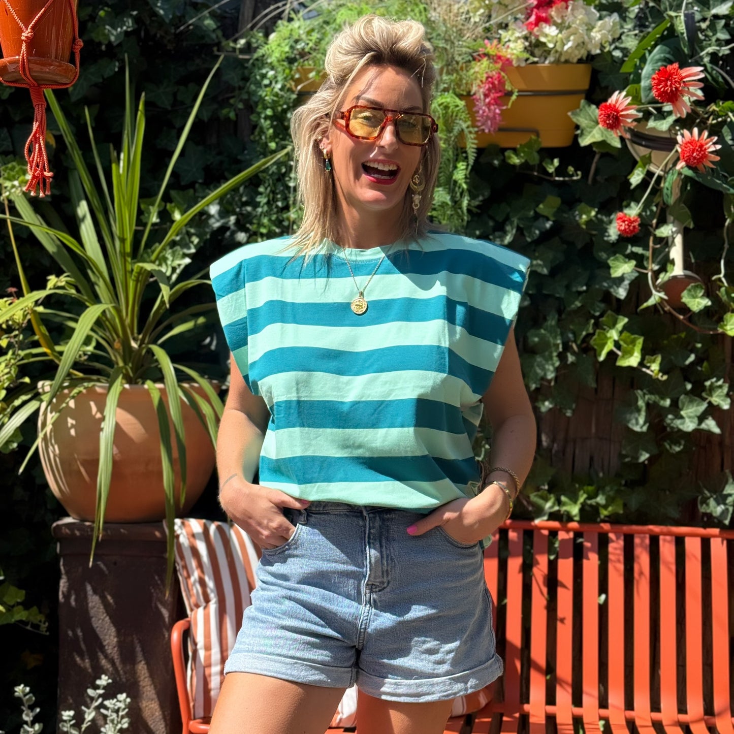 Shirt Streep Padded - Aqua