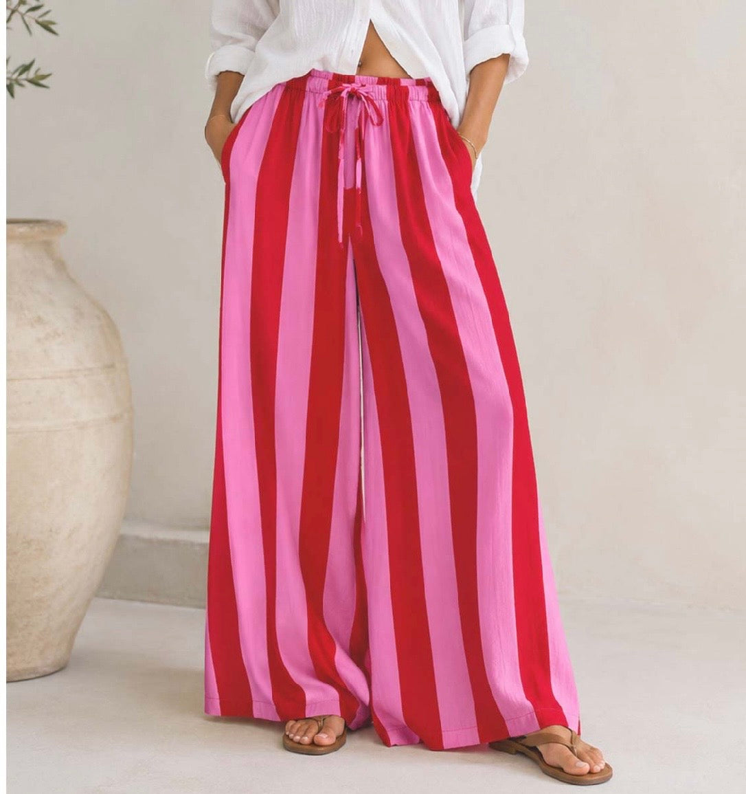Pantalon Streep - Roze/Rood