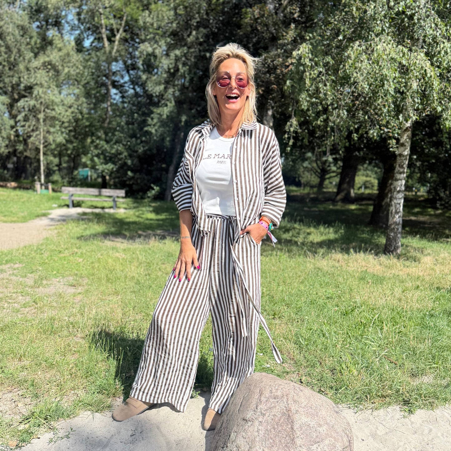 Blouse Streep - Bruin/Wit