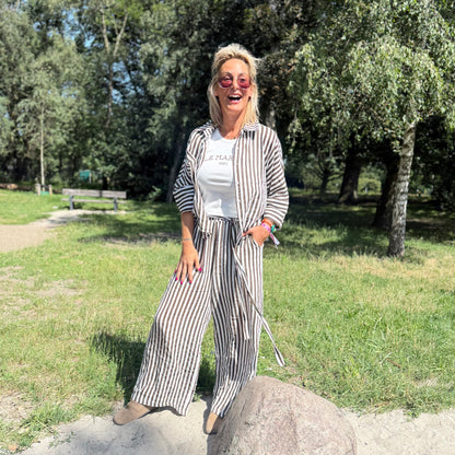 Blouse Streep - Bruin/Wit