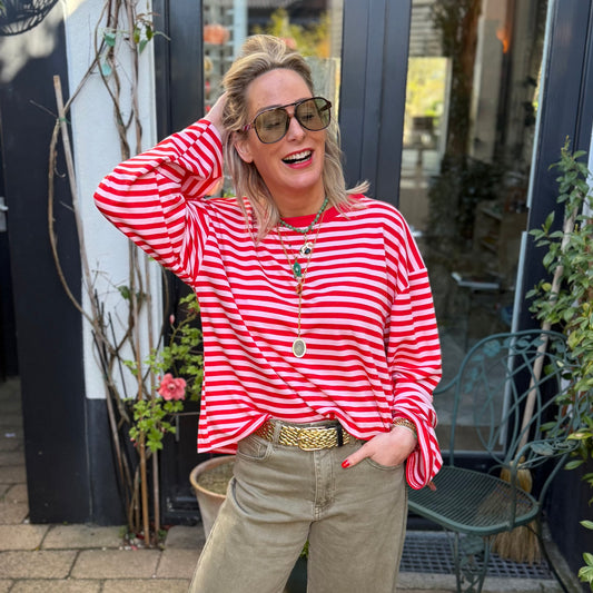 Longsleeve Streep - Rood/Roze