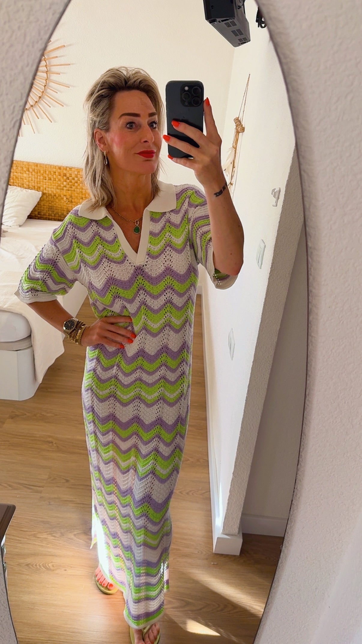Maxi Jurk Gehaakt - Lime/Lila