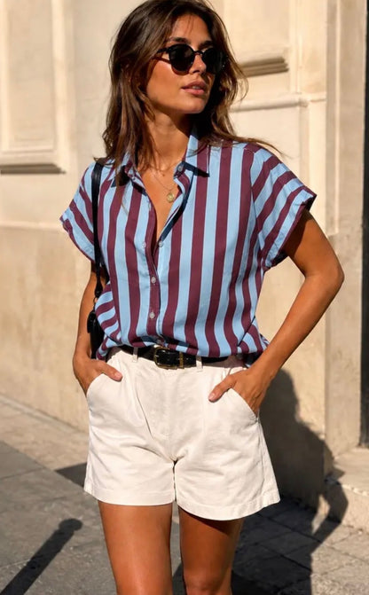 Blouse Streep Hart - Blauw/Burgundy