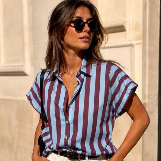 Blouse Streep Hart - Blauw/Burgundy