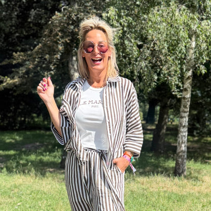 Blouse Streep - Bruin/Wit