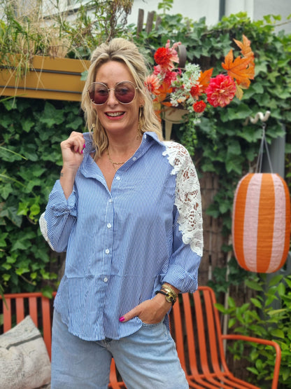 Blouse Gehaakt - Blauw/Wit