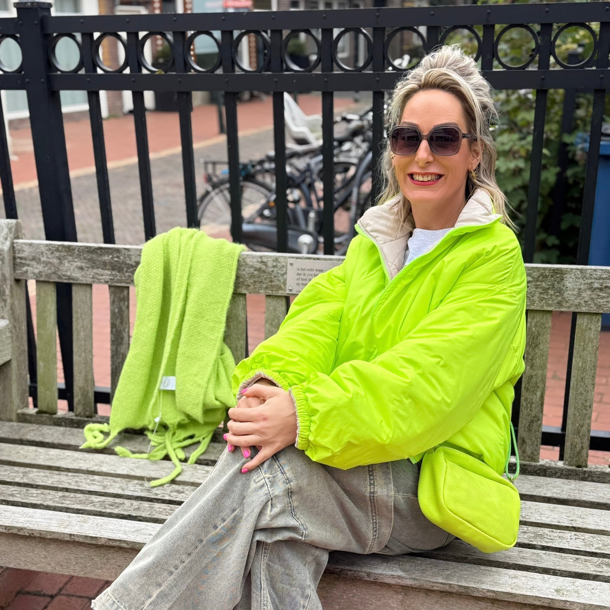 Jas Reversible - Neon Groen/Beige