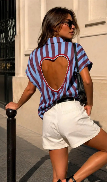 Blouse Streep Hart - Blauw/Burgundy