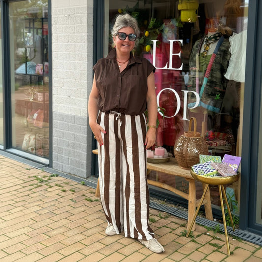 Pantalon Streep - Bruin/Crème