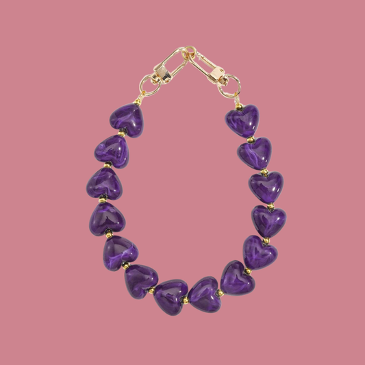 Telefoonkoord - Paarse hartjes