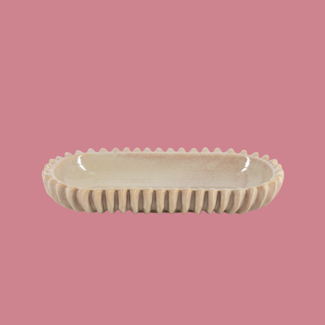Aardewerk etagère rib beige