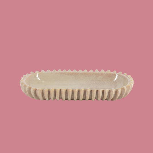 Aardewerk etagère rib beige
