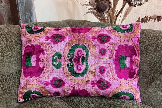 Ikat velvet kussen - paars