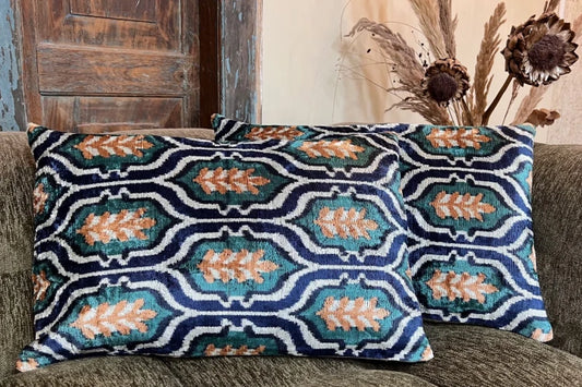 Ikat velvet kussen - paars blauw